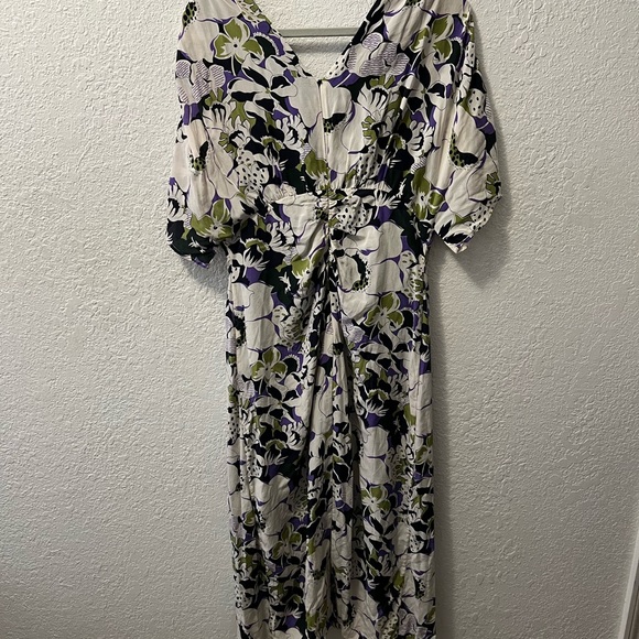 Lewitt Silk Kimono Midi Dress Floral Ruched Skirt Dolman Sleeve - Picture 3 of 13
